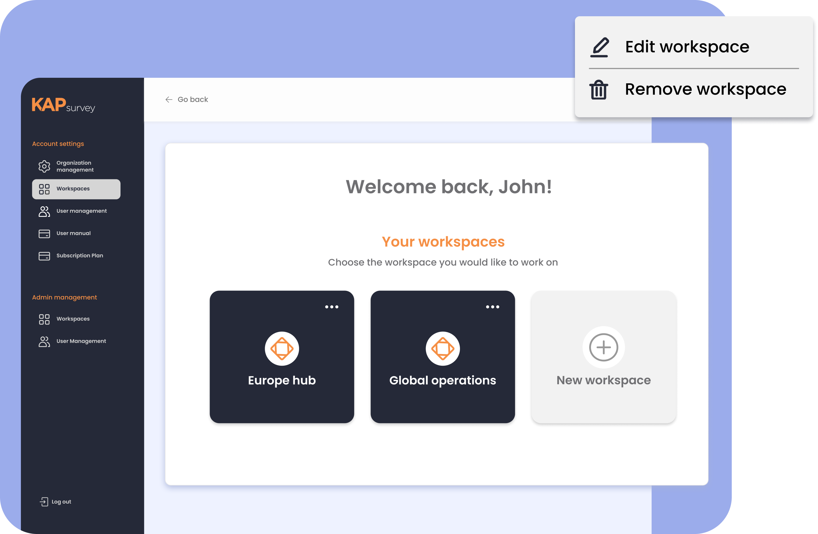 Workspace Organization interface